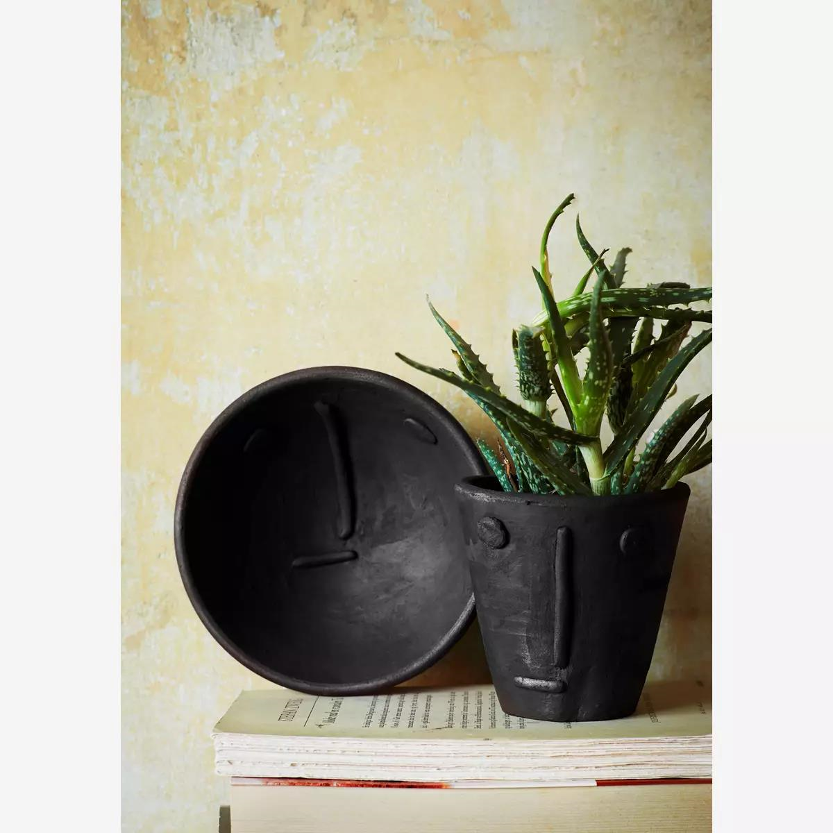 MADAM STOLTZ Handmade clay flower pot with face imprint