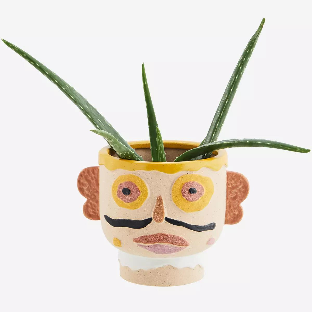 MADAM STOLTZ Stoneware flower pot with face