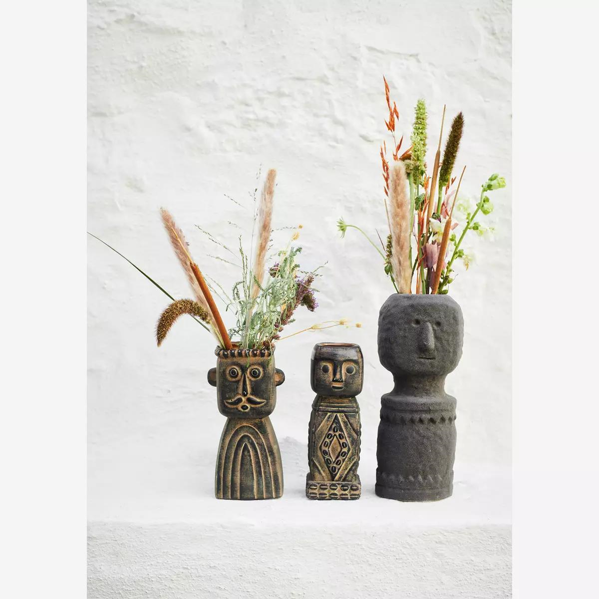 MADAM STOLTZ Stoneware vase with imprints - Matt black